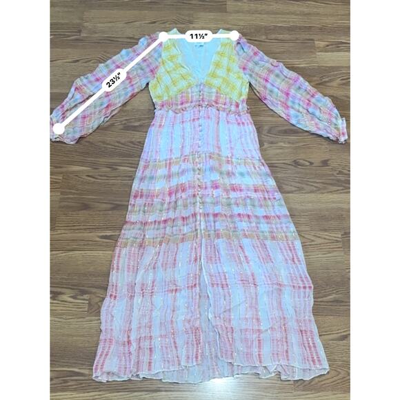 HEMANT & NANDITA multicolor viscose Plunging Long Peasant Dress size M - Picture 6 of 16